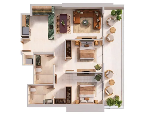 Binghatti Spectre 1 and 2 Bedroom Floor Plan