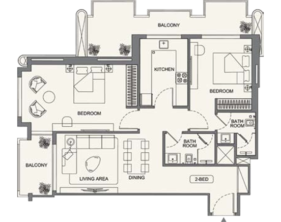 Binghatti Wraith 1 and 2 Bedroom Floor Plan