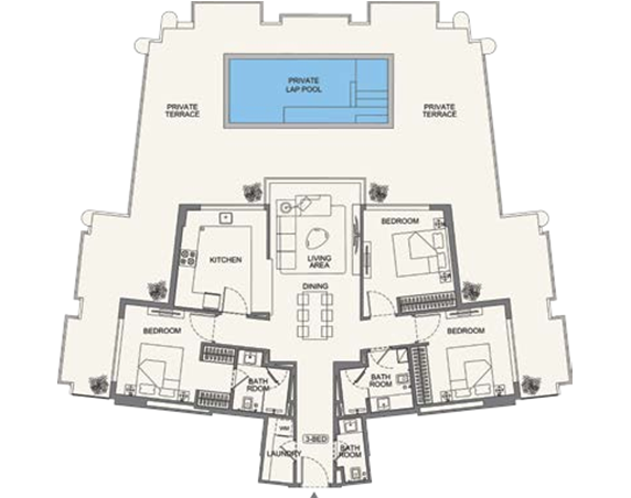 Binghatti Wraith 3 Bedroom Apartment Layout